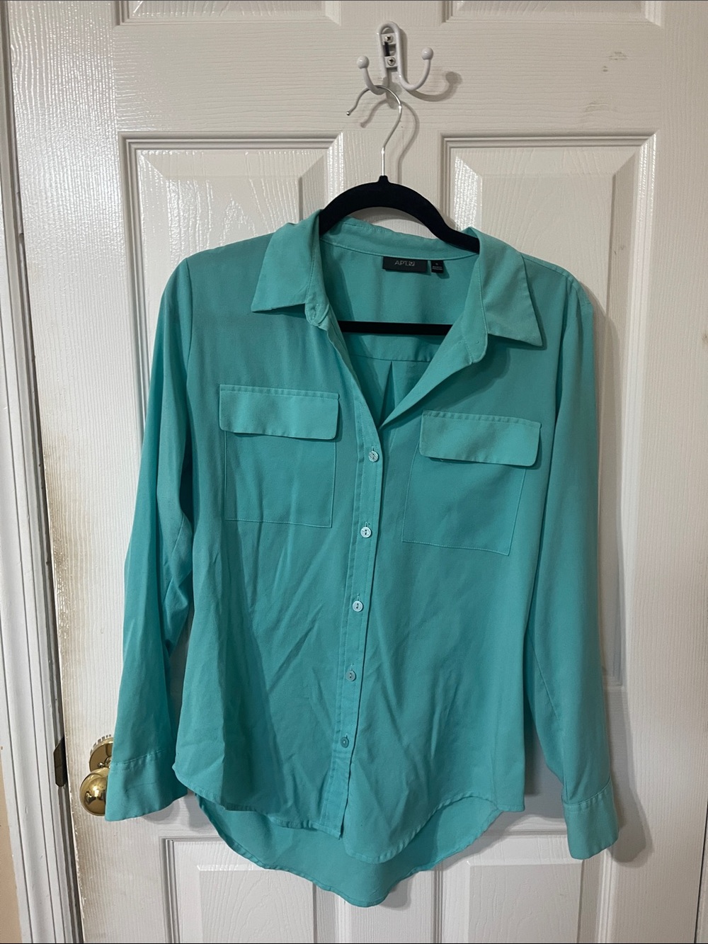 Apt. 9 Teal Button-Front Blouse with Chest Pockets